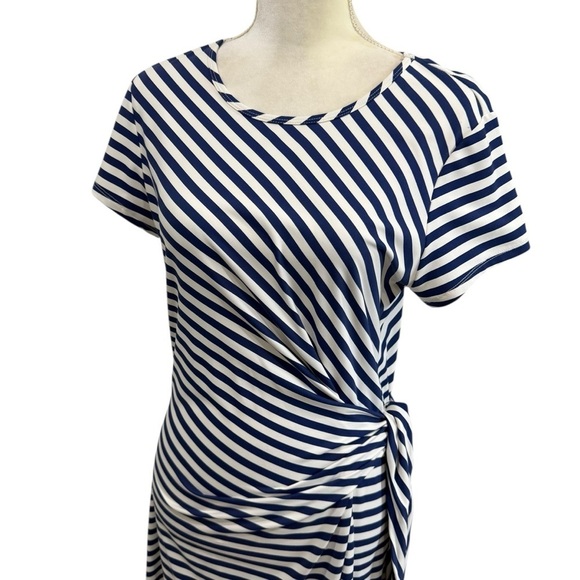 J. McLaughlin Catalina Cloth Elora Bangle Striped Navy Side Tie Dress Large NEW - Picture 3 of 16